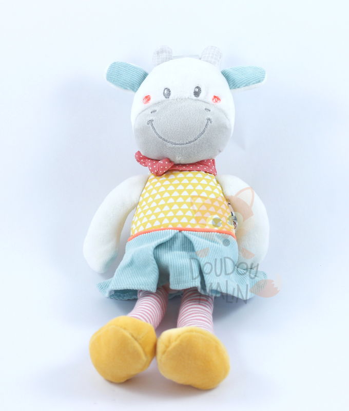  soft toy cow yellow green dress 